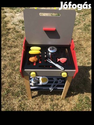 Játék grillkészlet, grillezős fa gyerekjáték kiegészítőkkel, 8900ft
