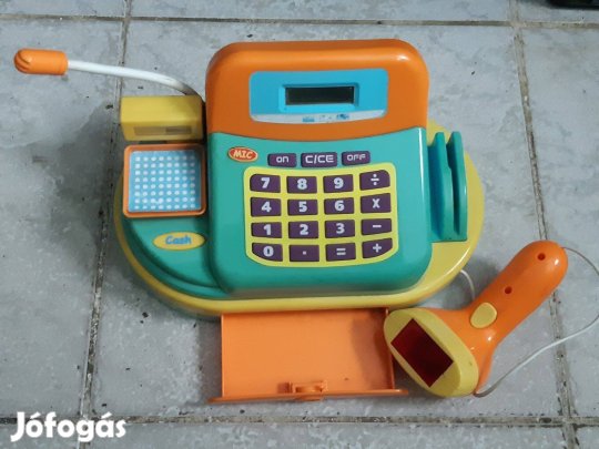 Játék pénztárgép mérleggel kijelzővel vonalkódolvasóval nyitható kassz