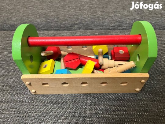 Játék szerszámosláda, barkácskészlet, színes fa szett