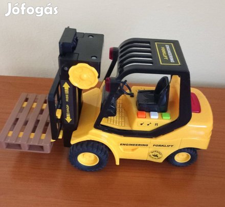 Játék targonca, mozgatható emelővillával, hanggal, fénnyel + elemmel