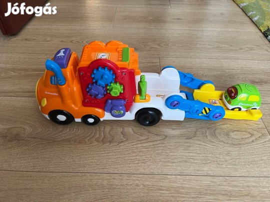 Játék trailerautó beszélő, zenélő kisautóval