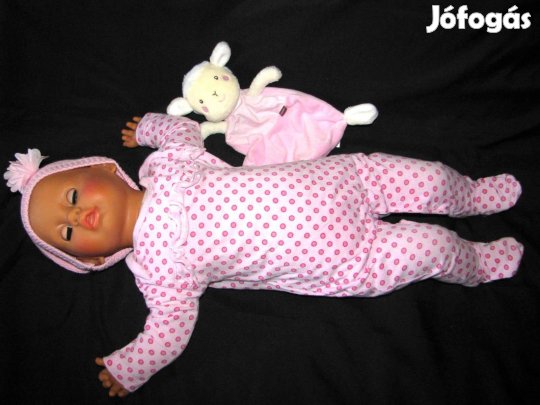 Játékbaba új 63 cm nagy alvós csecsemő élethű kék szem kiegészítőkkel