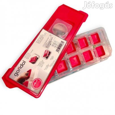 Jégkockatartó szilikon fedéllel 12 rekeszes, átlátszó piros