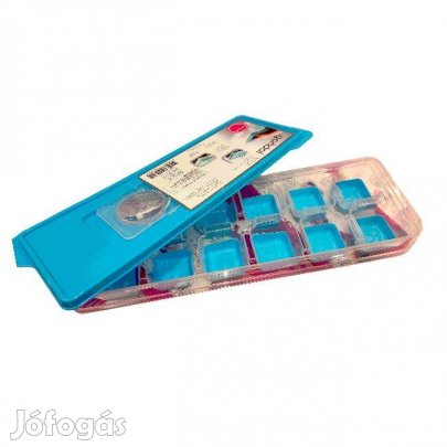 Jégkockatartó szilikon fedéllel és 12 rekesszel átlátszó kék műanyag