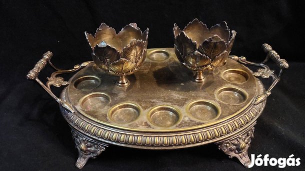 Jelzett, ezüstözött italkínáló tálca