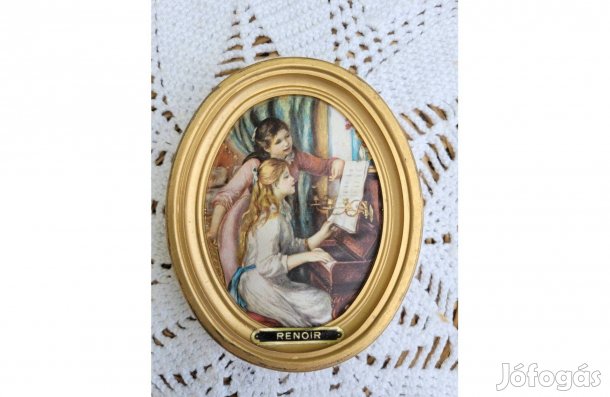 Jelzett, francia ovális kis selyemkép