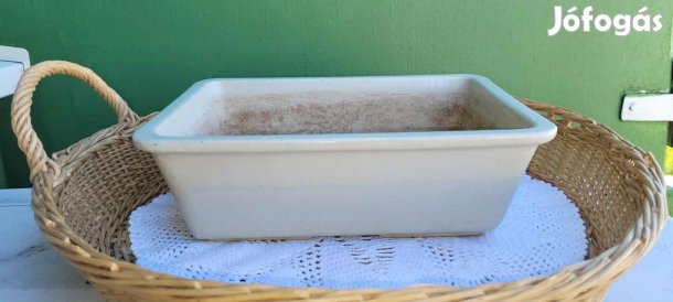Jelzett, nagyobb méretű bézs mázas kerámia bonsai tál