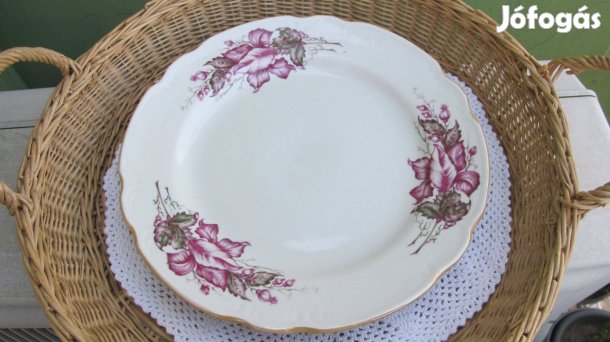 Jelzett, számozott, régi, virág mintás, porcelán tálaló