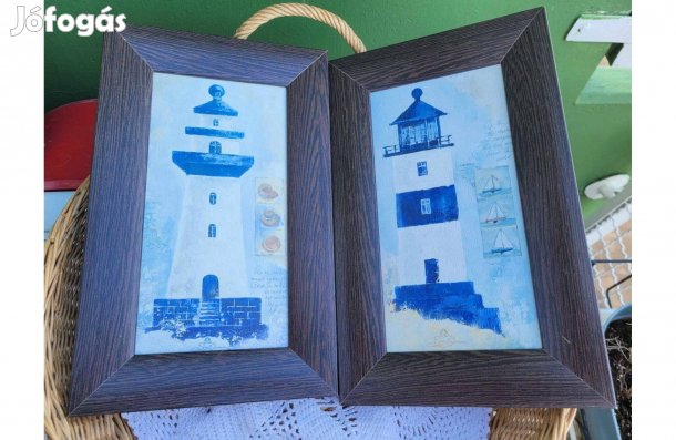 Jelzett akvarell festmény pár -világító torony