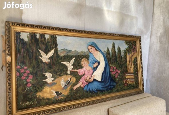 Jelzett hatalmas olaj festmény keretben