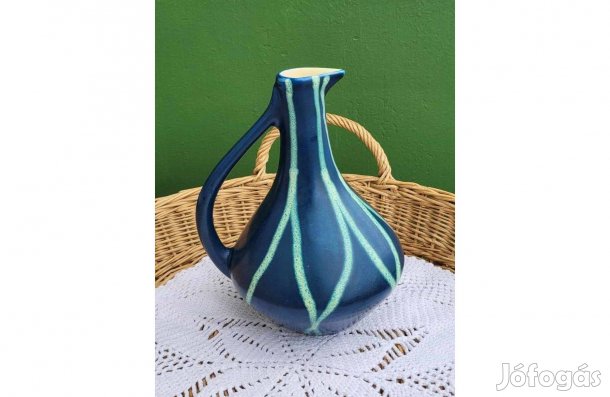 Jelzett retro Tófej kerámia kancsó váza 1 literes kék