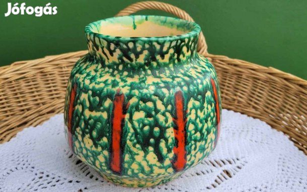 Jelzett retro iparművészeti kerámia váza, asztaldísz
