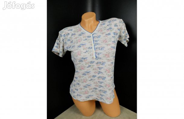 Jennifer Logan fehér kékes virágos bordás női rövid ujjú felső top