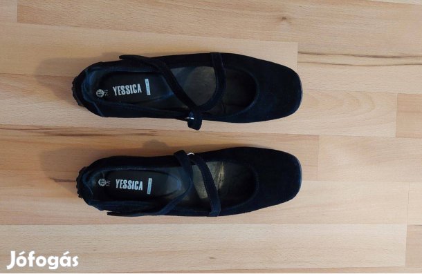 Jessica, balerina cipő, fekete velurbőr 41-es (C&A)