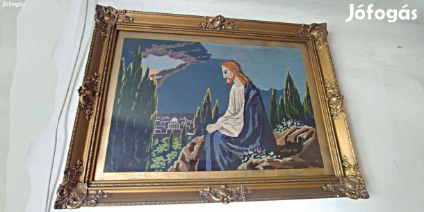 Jézus Krisztus az Olajfák hegyén kézi goblein szentkép arany keret