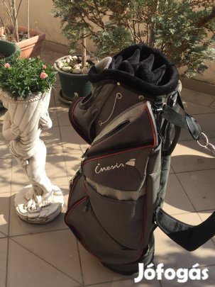 Jo állapotban lévő golftáska és kétkerekű golf trolley elado