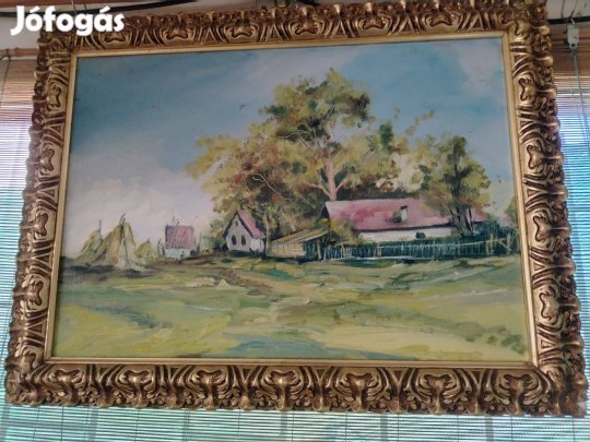 Jó állapotú Díszes olajfestmény aranyozott fa kerettel! (7)