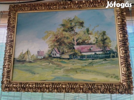 Jó állapotú Díszes olajfestmény aranyozott fa kerettel! (7)