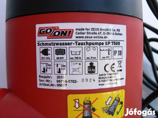Jó állapotú, merülő szivattyú, 400W-os szennyvíz szivattyú 7500L/óra