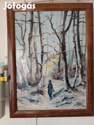 Jó állapotú tájkép olajfestmény barna kerettel featmény! (5)