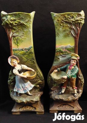 Johann Maresch August Otto korai figurális kerámia váza pár XIX. száza