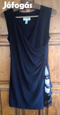 Joseph Ribkoff márkás éjkék/vanília ujjatlan ruha, arany díszítéssel