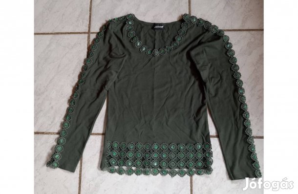 Joy-full elegáns keki sztreccs poló, strasszos 36-os - Új