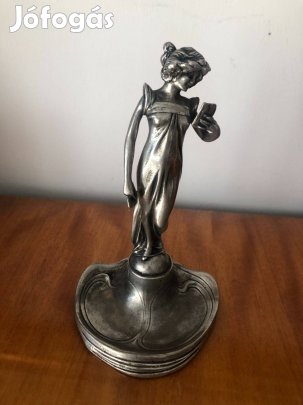 Jugendstil. Levelet olvasó női szobor. cca 1910. ón