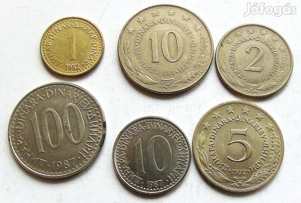 Jugoszláv fémpénz csomag No 4 . 6 db egyben