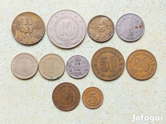 Jugoszlávia 11 db Különböző Érme 5 10 20 50 Para Dínár 1925-1984