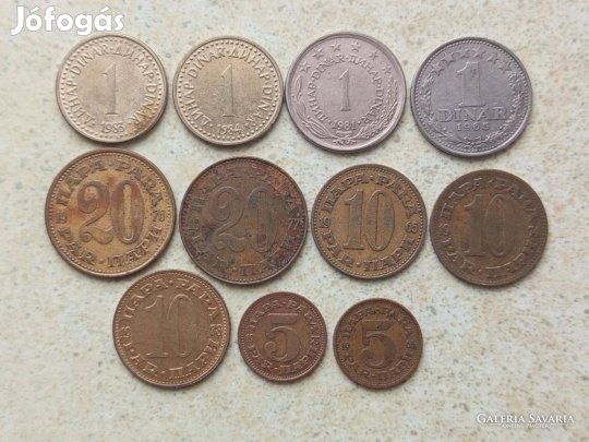 Jugoszlávia 11 db Különböző Érme 5,10,20 Para 1 Dinar 1965-1984