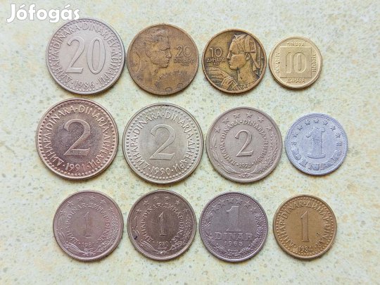 Jugoszlávia 12 db Különböző Érme 1 2 10 20 Dínár 1953-1991