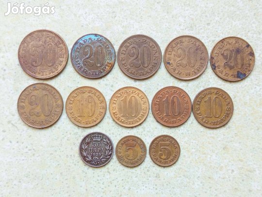 Jugoszlávia 13 db Különböző Érme 5 10 20 50 Para 1925-1981