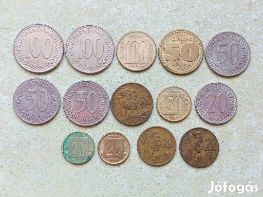 Jugoszlávia 14 db Különböző Érme 20 50 100 Dínár 1955-1992