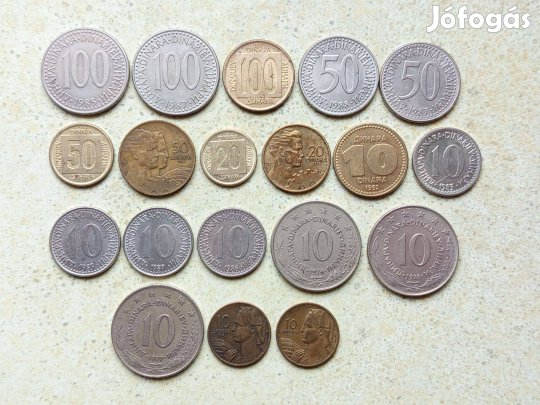 Jugoszlávia 19 db Különböző Érme 10,20,50,100 Dínár 1953-1992