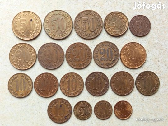 Jugoszlávia 20 db Különböző Érme 5,10,20,50 Para 1965-1990
