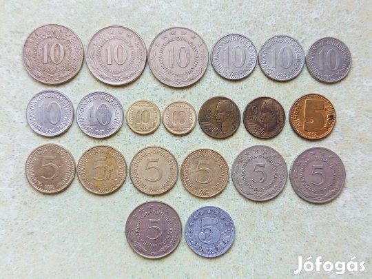 Jugoszlávia 21 db Különböző Érme 5 10 Dínár 1955-1989