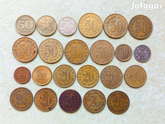 Jugoszlávia 23 db Különböző Érme 20 25 50 Para 1925-1998