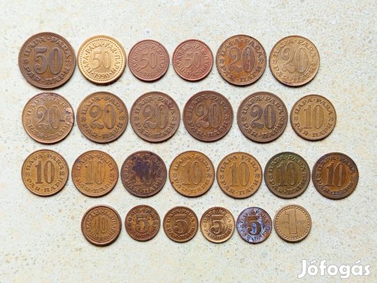 Jugoszlávia 25 db Különböző Érme 1,5,10,20,50 Para 1965-1994