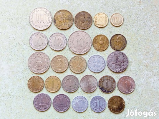 Jugoszlávia 26 db Különböző Érme 1 2 5 10 20 50 100 Dínár 1925-1989