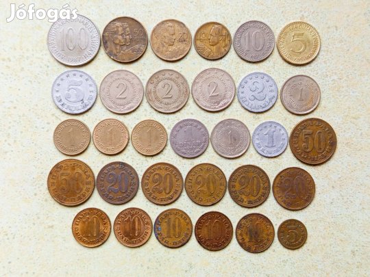 Jugoszlávia 31 db Különböző Érme Para és Dínár 1953-1987