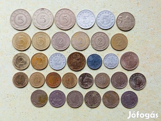 Jugoszlávia 33 db Különböző Érme 1,2,5 Dínár 1938-2002