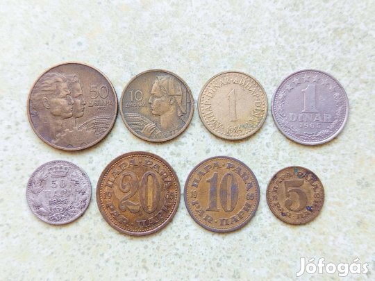 Jugoszlávia 8 db Különböző Érme 10 20 50 Para 1 10 50 Dínár 1925-1984