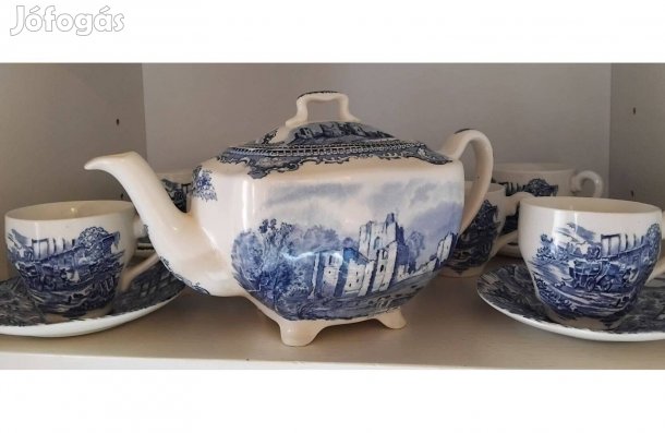 KÉK Porcelán Mokkáskészlet Kancsócal