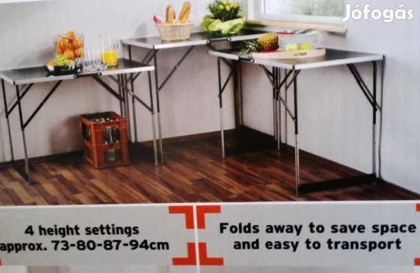 KERTI ,kemping party Lakókocsi Asztal XL Új 100x60 cm, állítható magas