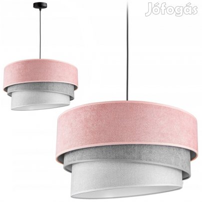 KÉSZLETKISÖPRÉS! Rózsaszín Trio függőlámpa / csillár velúr anyagból,