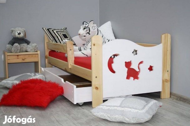 KITTI Gyerek Ágy Keret Borovi Fenyőfa Leesés Gátlóval Fa Új Kiságy