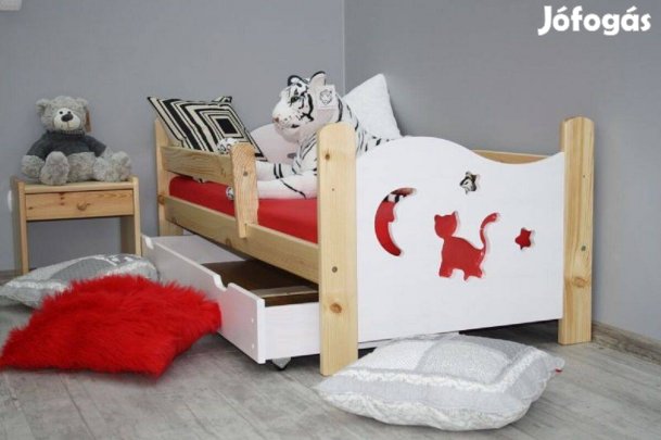 KITTI Gyerek Ágy Keret Borovi Fenyőfa Leesés Gátlóval Fa Új Kiságy