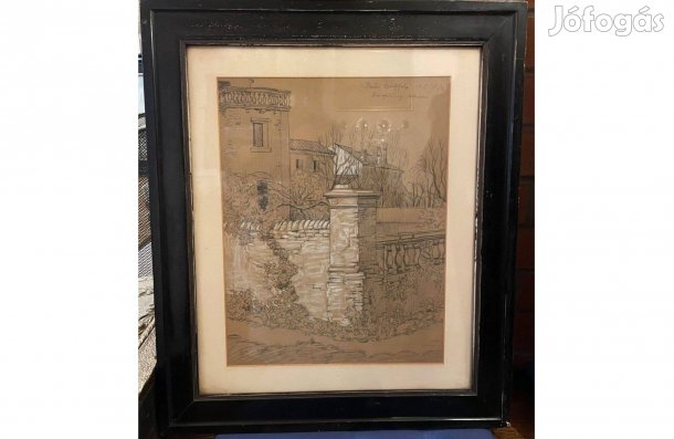 Kacziány Aladár (1887-1978) Porto Buffale 1918. régi festmény akvarell