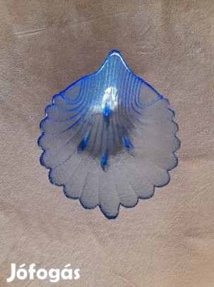 Kagyló alakú kék üveg tál üvegtál kínáló gyümölcstál asztalközép